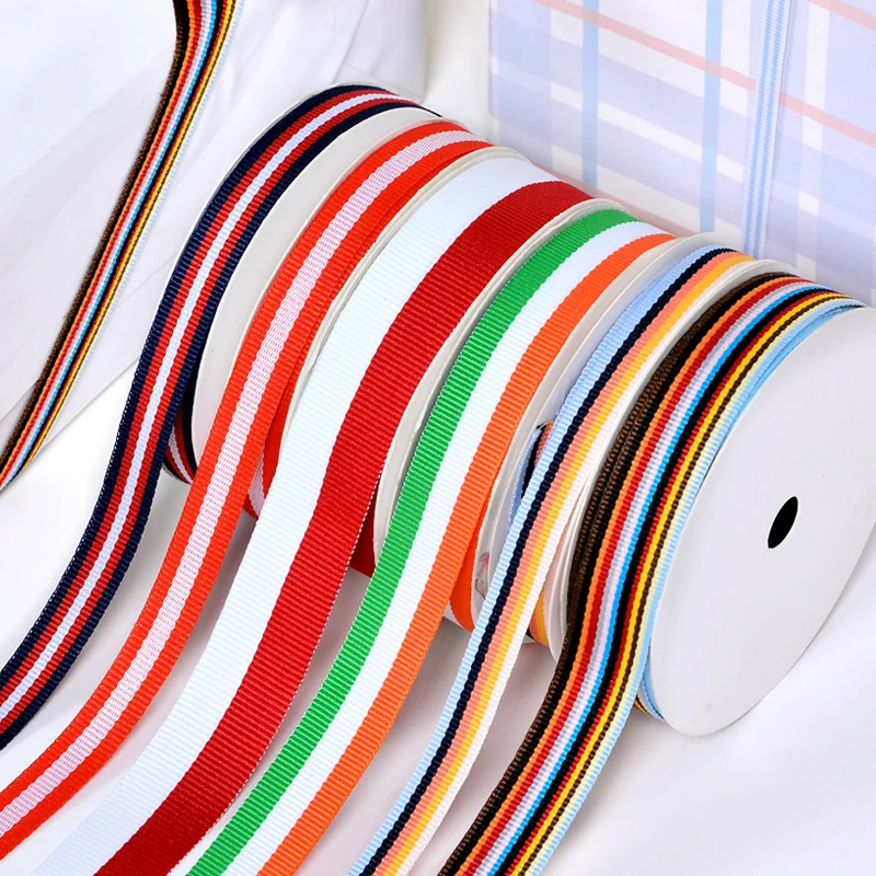 Ribest Colorful Custom Polyester Woven Stripe Ribbon For Gift Boxes Packaging Clothing Accessories Wholesale
