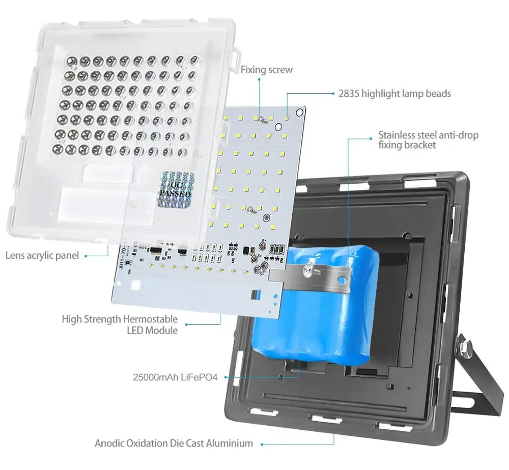 Dusk to Dawn Outdoor Waterproof IP67 100W/200W 10000mAh battery high lumen LED floodlight solar street light
