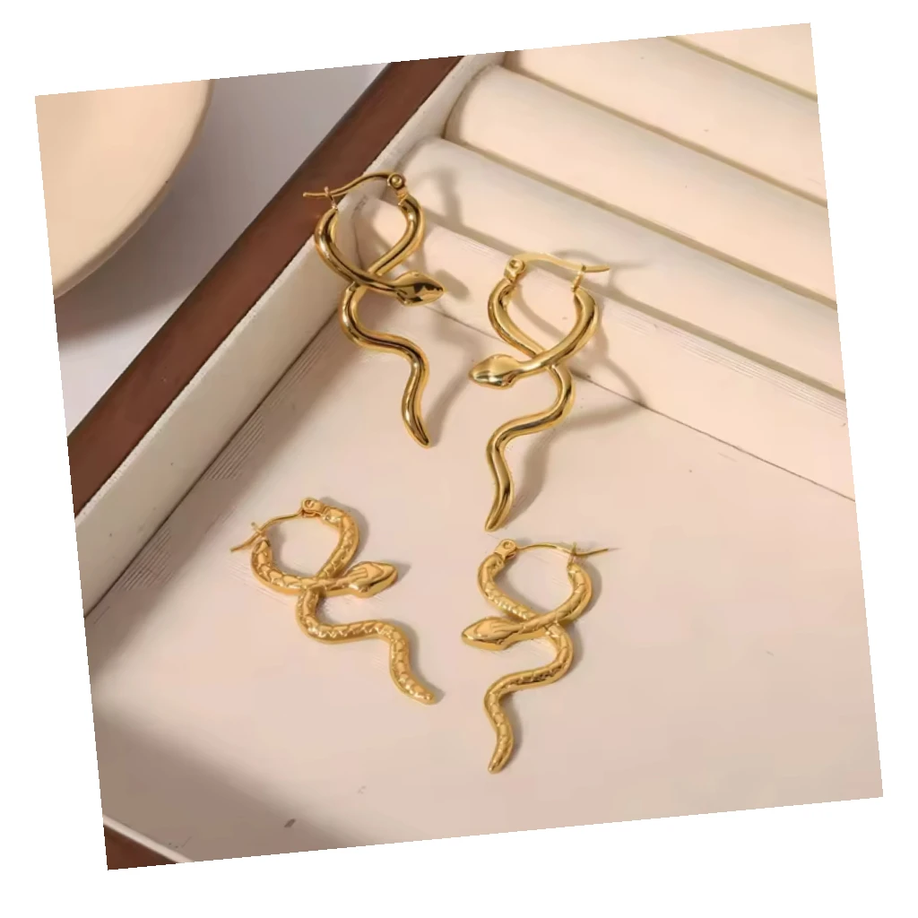 18k Gold Plated non Tarnish Earrings Serpentine Titanium Steel Earrings Women Luxury
