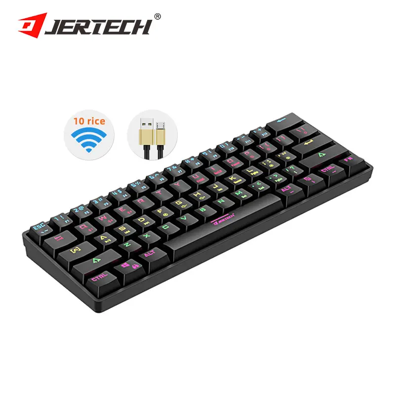 Jertech JK530 Linear Mechanical Switch Keyboard RGB Backlit 60% keyboard 61 Keys Colored Wireless Mechanical Keyboard For Laptop