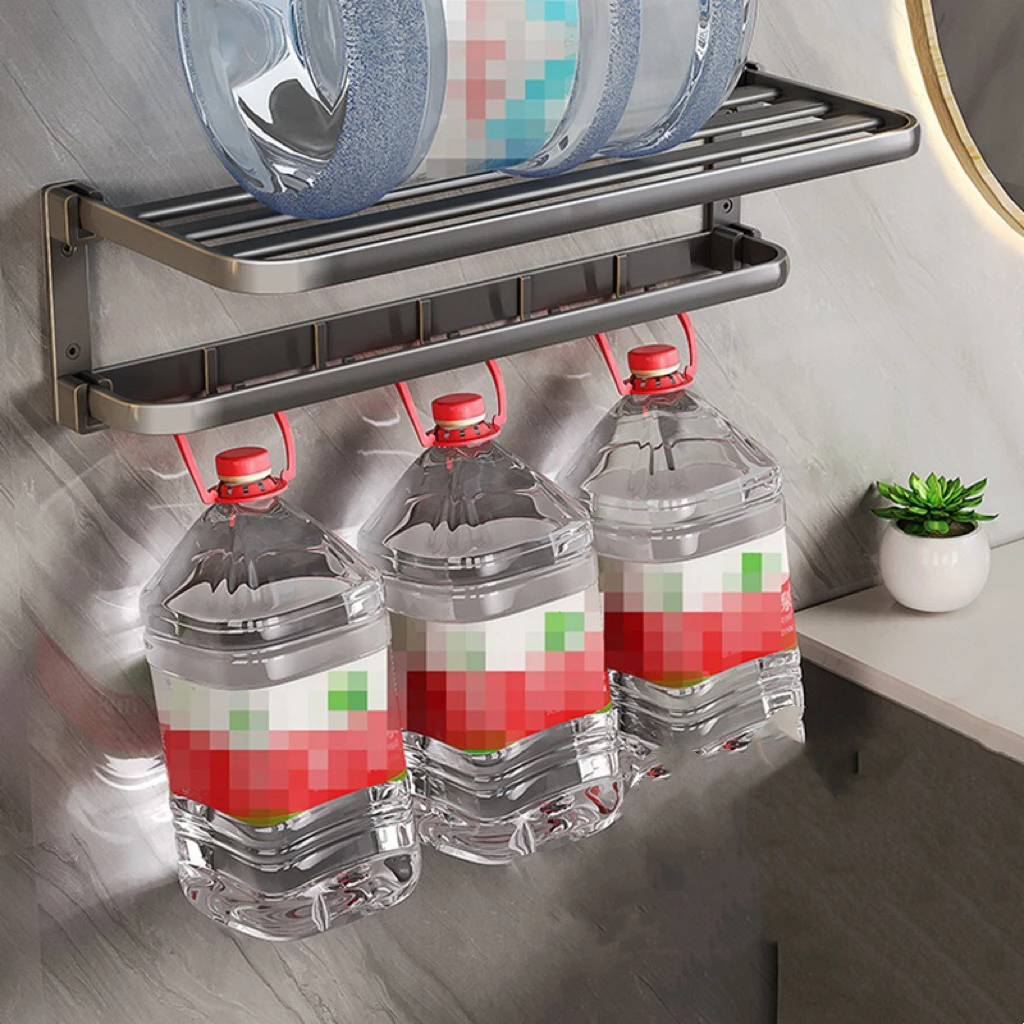 Self Adhesive Bathroom Towel Rack Wall Mounted Foldable Bath Towel Rack Modern Style No Drilling Required