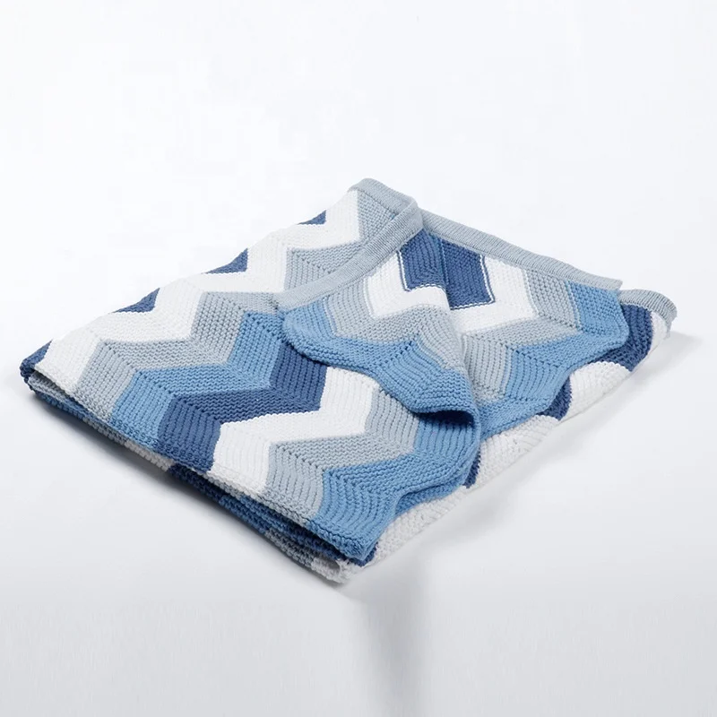 100% Cotton Cozy Wave Striped Newborn Baby Swaddle Wraps Knitted Blanket For Children