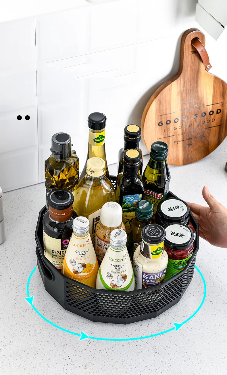 Rotating Plastic storage rack bathroom storage rack kitchen food oil seasoning bottle storage rack fruit tray