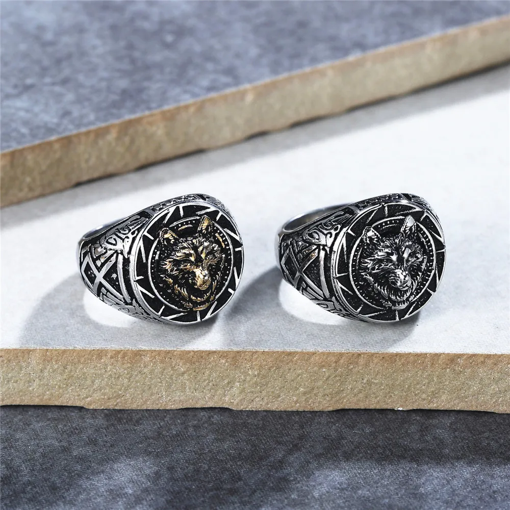 316 Viking Men Celtic Wolf Head Ring Pirate Compass Norse Package Men Stainless Steel Ring