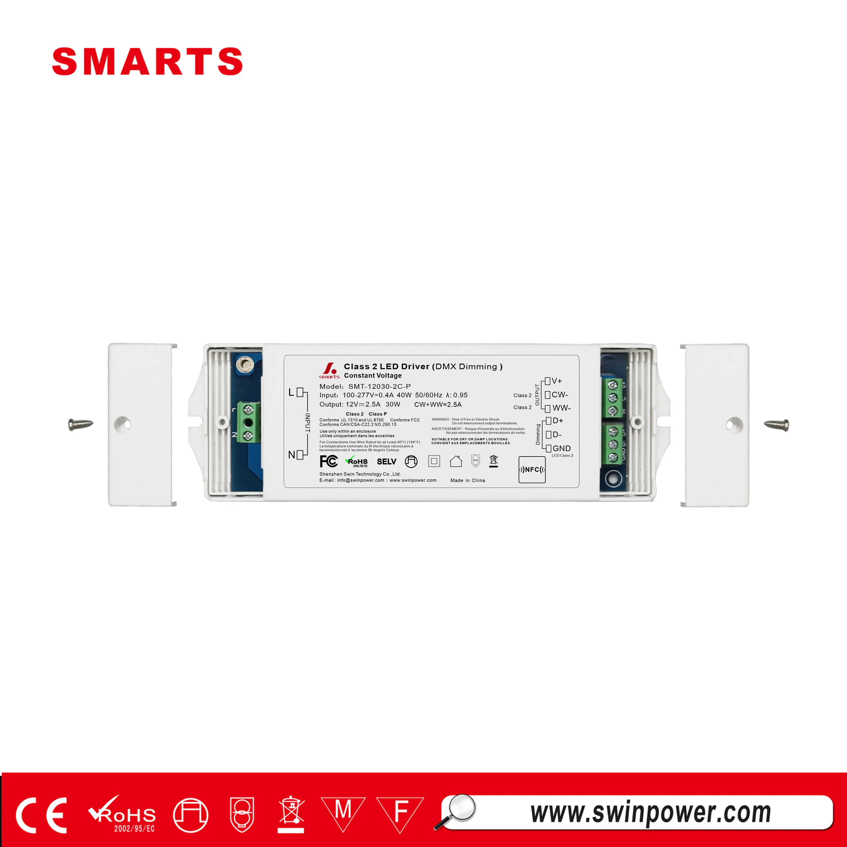 UL listed 24V 30W led driver dmx 2 channels CCT dimmable 24 led driver