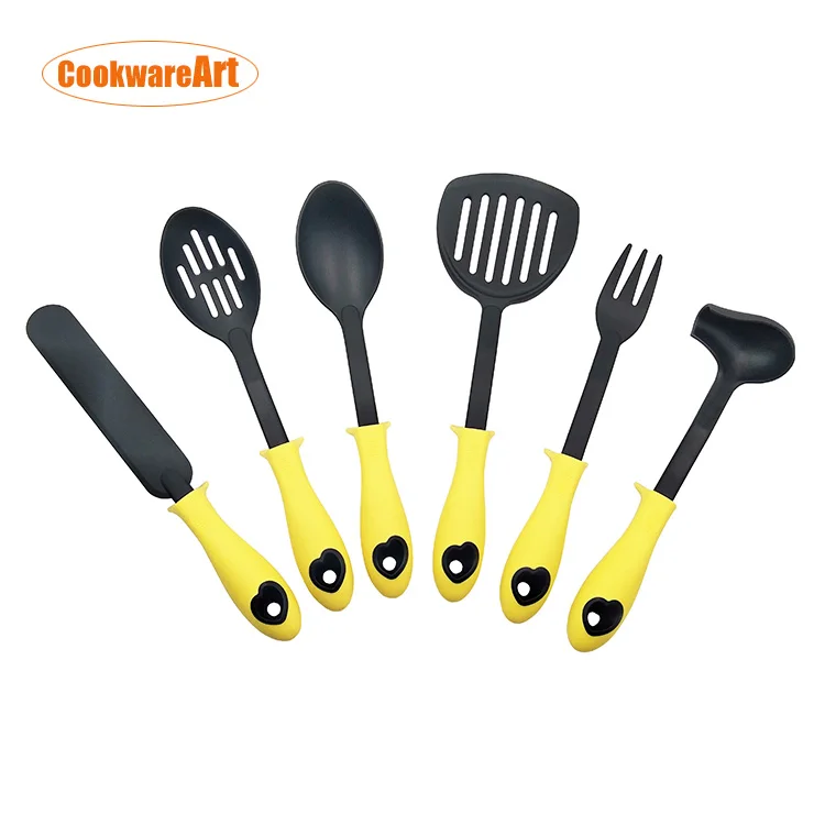 HOT SALE DURABLE HEAT RESISTANT  NONSTICK 6 PCS  NYLON KITCHEN UTENSIL  COOKING TOOLS SET WITH PLASTIC RACK  FOR KITCHEN