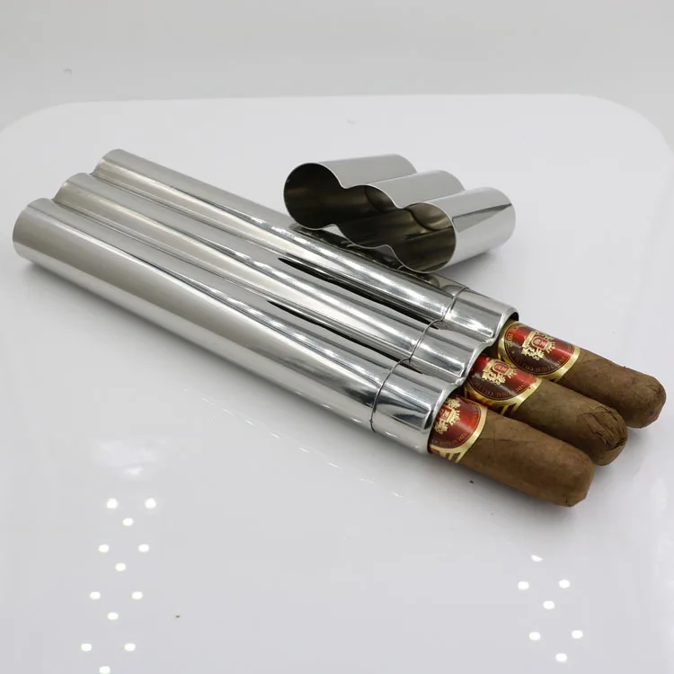 304 Stainless Steel Cigar Tubes Accessories Portable Humidor Can Hold Three Cigars Waterproof Protect Cigar from Being Crushed
