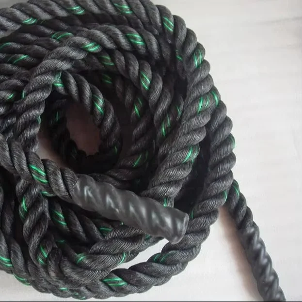 Gym Fitness Exercise Battle Rope for Explosive Power Training 9m 12m Black Power Rope with Protective Sleeve