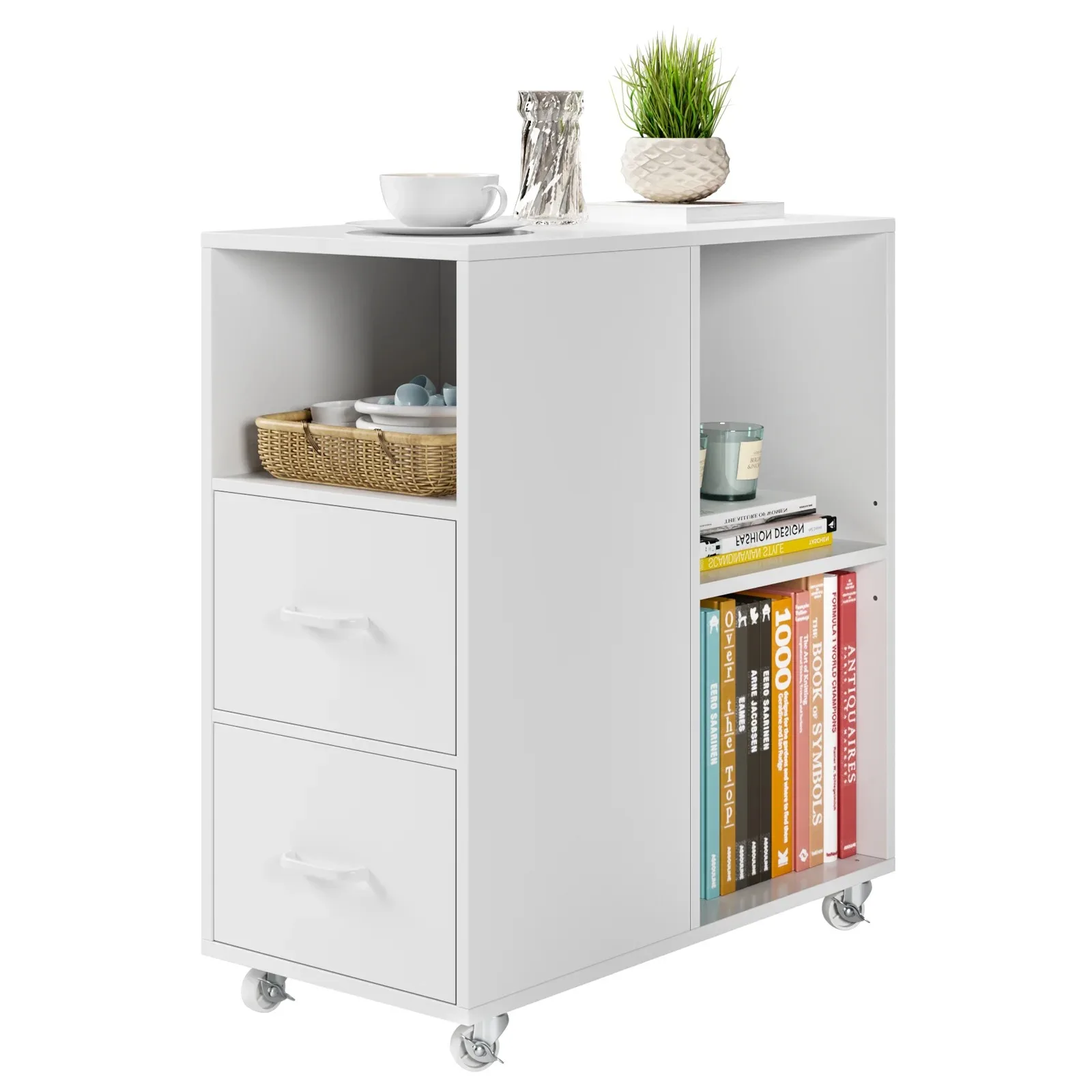 Narrow Rolling Mobile File Cabinet for Home Office Metal Furniture Open Storage Shelves Drawer Sideboards Supermarket Storage
