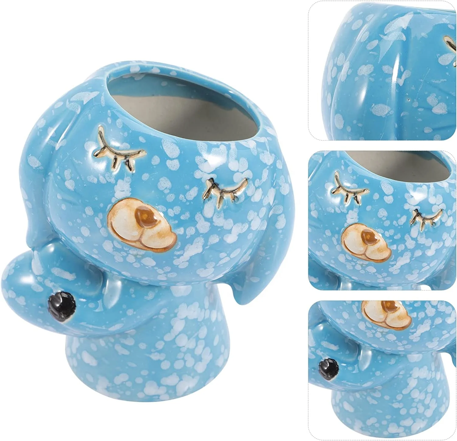 Easter Rabbit Flower Pots Ceramic Blue/Gold Planters Garden Flowerpots Gifts Plant Pot w/ Drainage for or Cactus