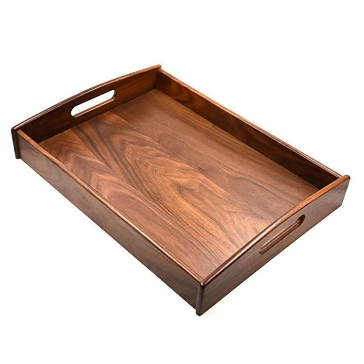 Decorative Hotel Bar Coffee Tea Platter Black Walnut Wood Pizza Trays 18 inch