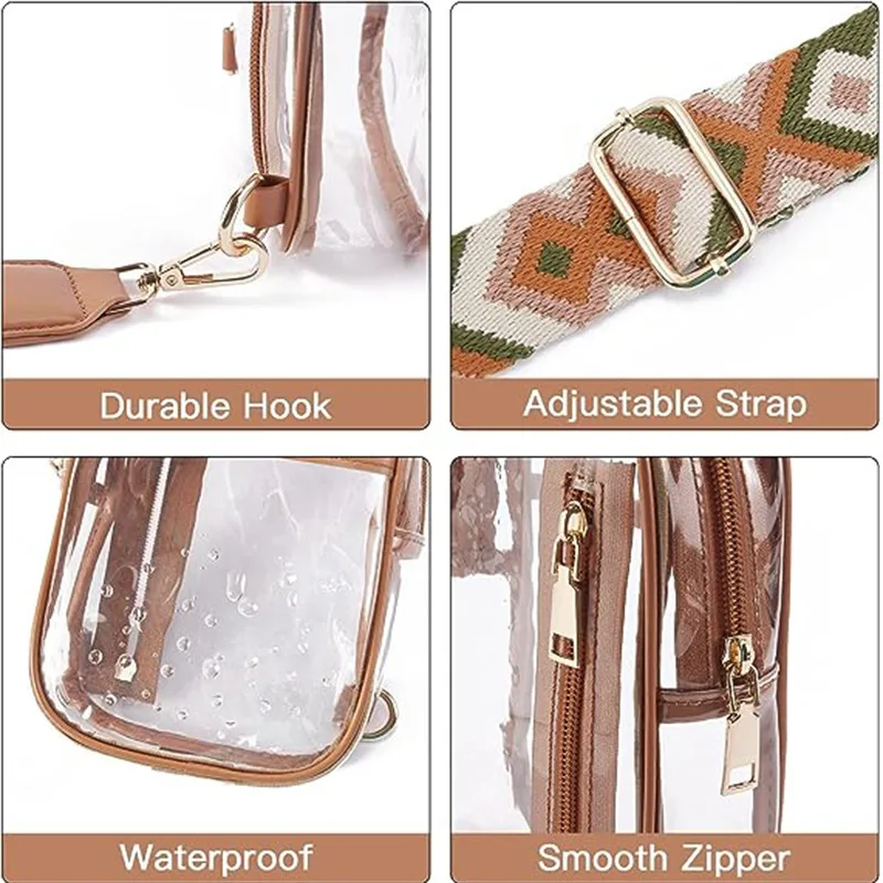 Clear PVC Chest Bag Adjustable Strap Crossbody Waist Bags For Outdoor Guitar Strap Zipper Chest Bag