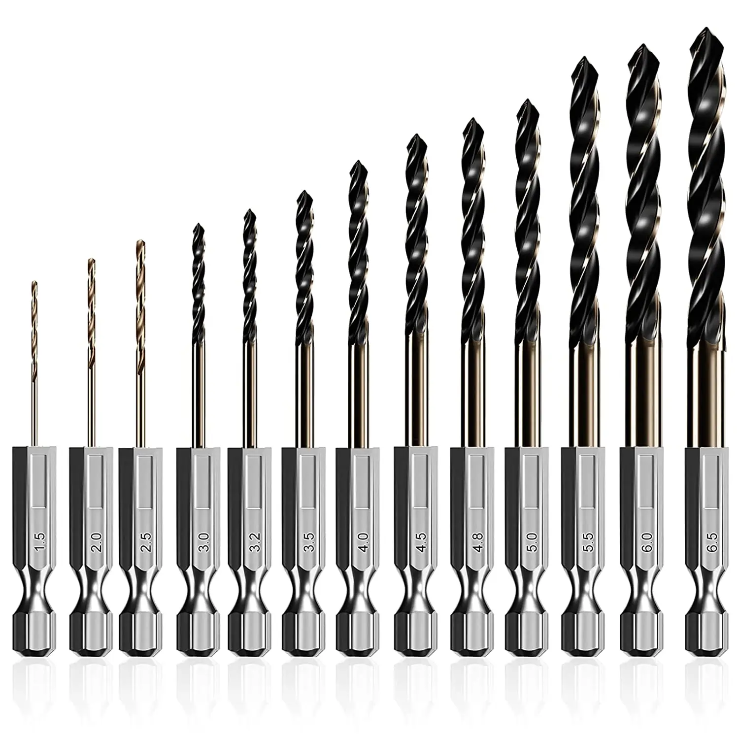 13 PCS High Speed Steel Hex Shank Cobalt Metric Drill Bit Set  Impact Driver Hex Drill bits for Metal, Steel, Wood