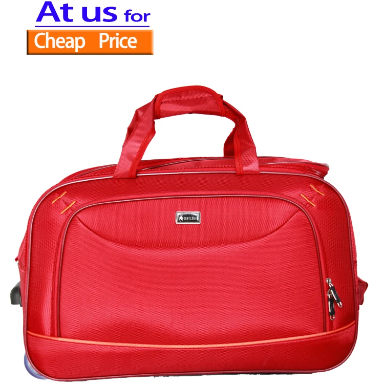 Qideming Custom logo cheap duffle foldable luggage traveling bag roller weekend travel bag with wheels and trolley