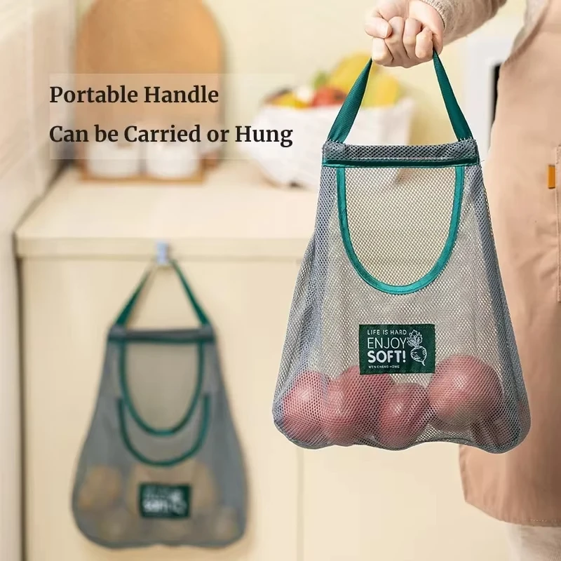Custom Logo Reusable Home Fruit Vegetable Storage Kitchen Hanging Nylon Mesh Bag