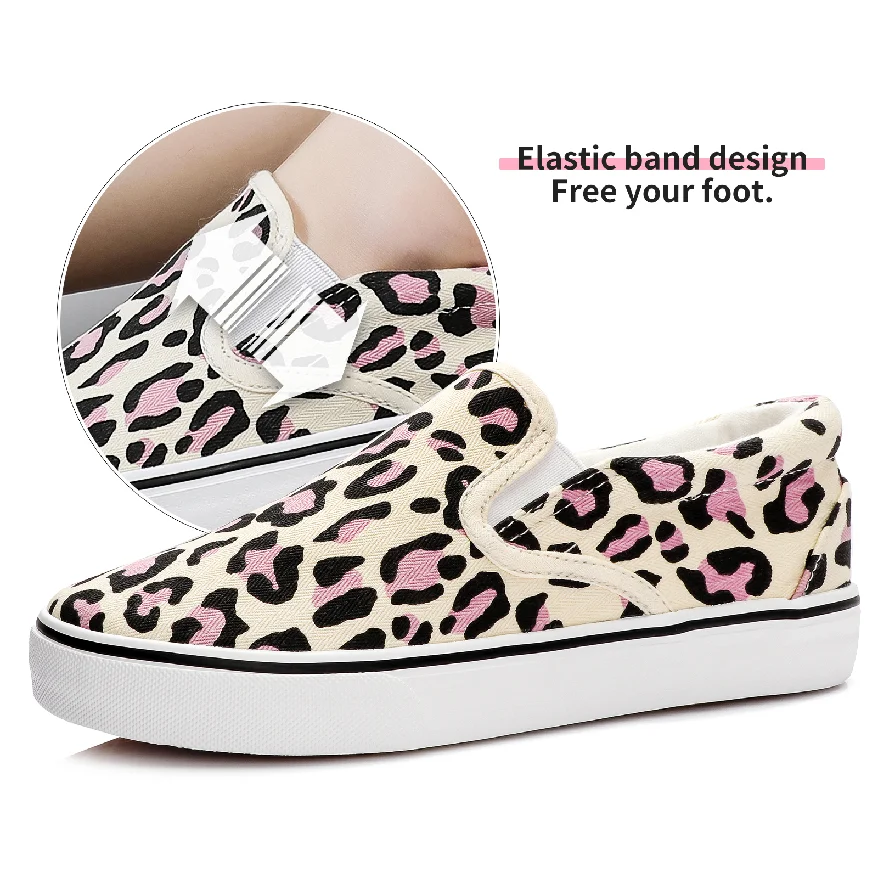 2024 XRH Ladies Canvas Shoes Women Slip on Sneakers Pink Leopard Print Casual Breathable Canvas Sneakers