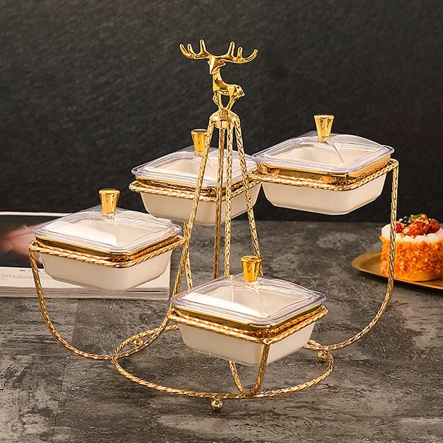 Household Small White Porcelain Plates Modern Serving Dish With Cover Ceramic Dried Fruit And Nut Party Gift Tray