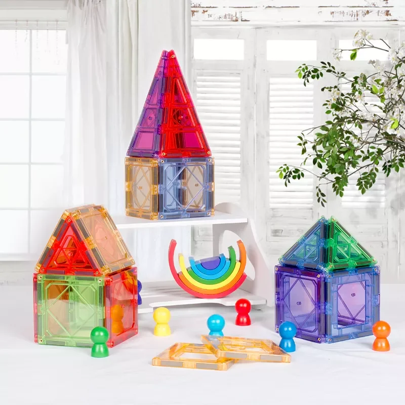 Diy Kid Toy Magnet Build Tiles Clear Color 3d Magnetic Construction Tiles Plastic Building Blocks Toys For Kids