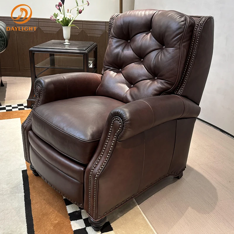 Royal Living Room Wooden Leisure Chair European Mahogany Sofa High-end Italy Elegant Antique Leather Set Villa Classic Furniture