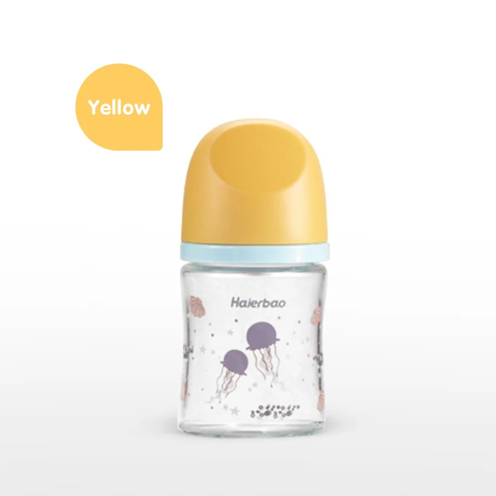 Stock High quality glass milk bottles wide mouth anti bloating newborn milk bottle breastfeeding glass bottle gift packaging set