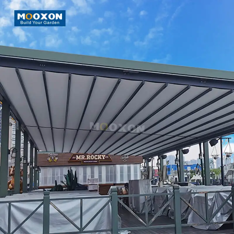 Mooxon Customized Smart Motorized Retractable Awning Remote Control Automatic Balcony Privacy Window Screen Patio Roof Shade