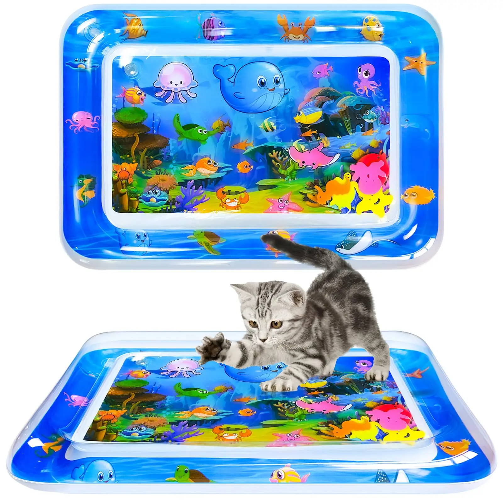 ZMaker New Cat Water Mat Summer Cat Water Play Mat Anti-Scratch Thickened Water Sensor Play Mat for Dogs Cats Play