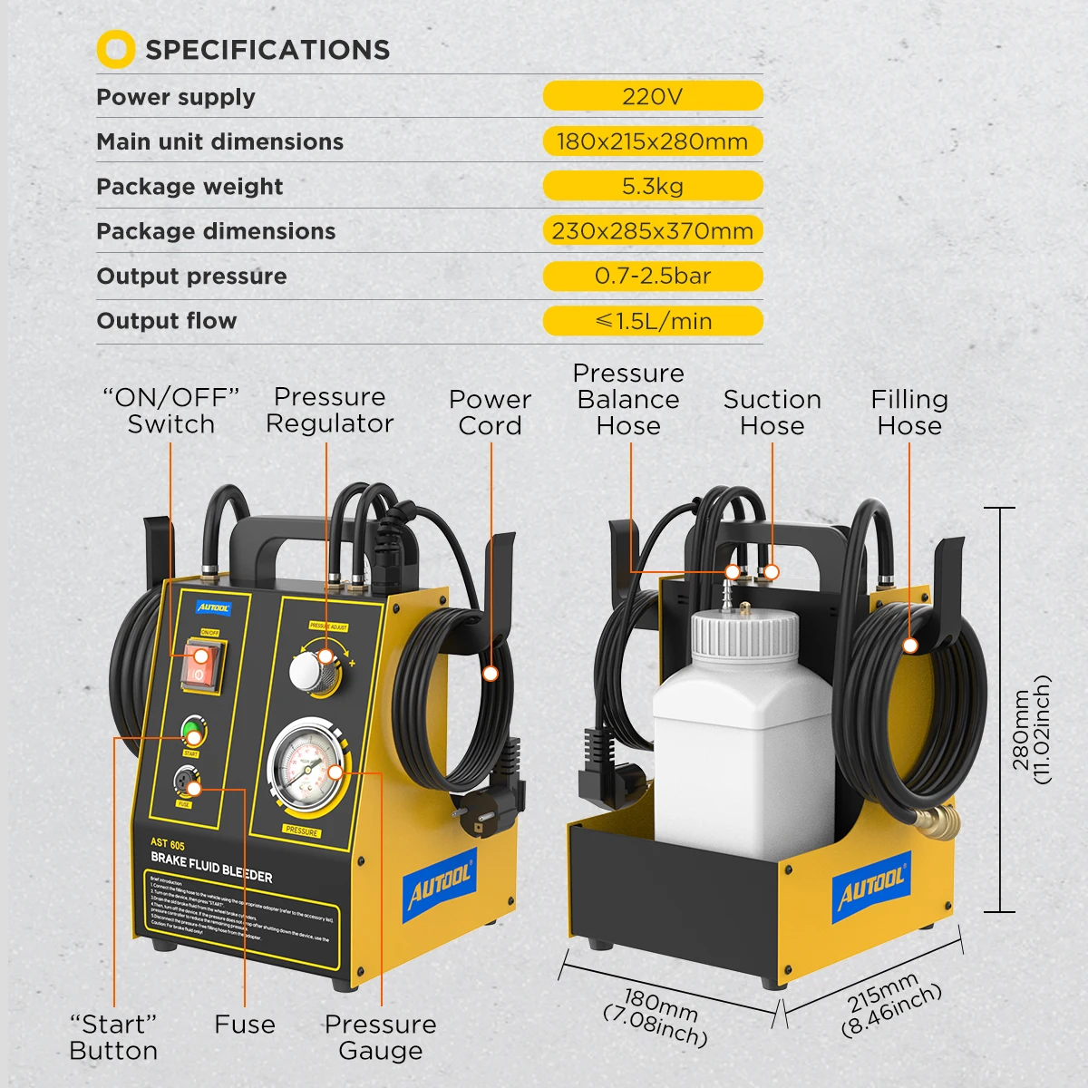 AUTOOL AST605 Automatic Pulsating Brake Oil Changer 110V/220V Car Brake Fluid Bleeder Filling Machine Vehicle Tool