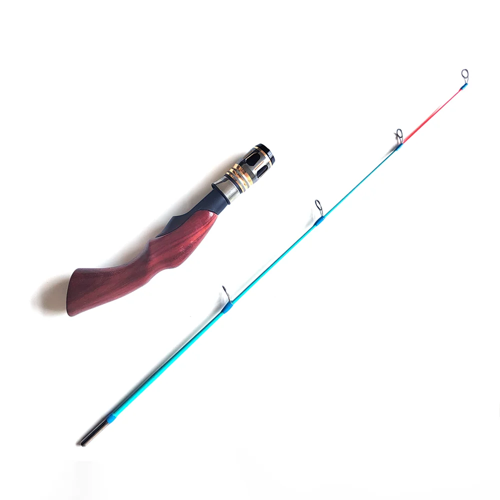Wholesale in stock ice fishing rod 700mm 2section ice fishing rod blanks wood handle glass fiber rod ice fishing