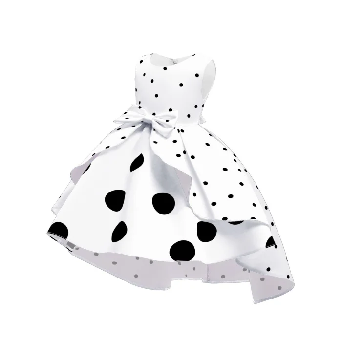 Wholesale Children Summer Breathable Girls Dress Kids Party Princess Dot Bow Wedding Party New Year Kids Clothes Boutique Dress