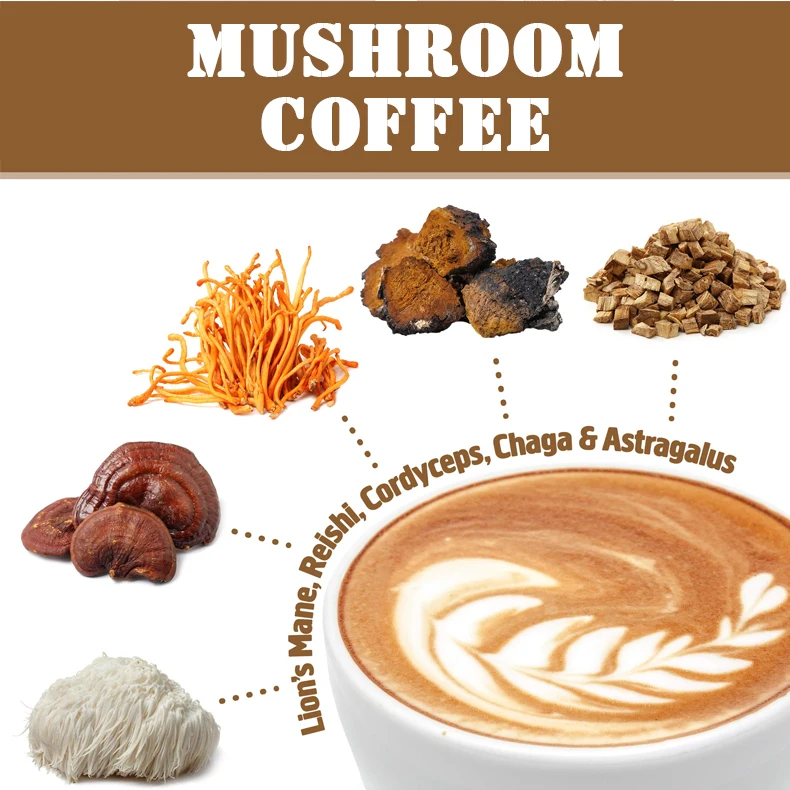 Высококачественная Львиная Грива Ganoderma растворимый грибной кофе легкий антиоксидант для взрослых OEM частная торговая марка активирующий порошок
