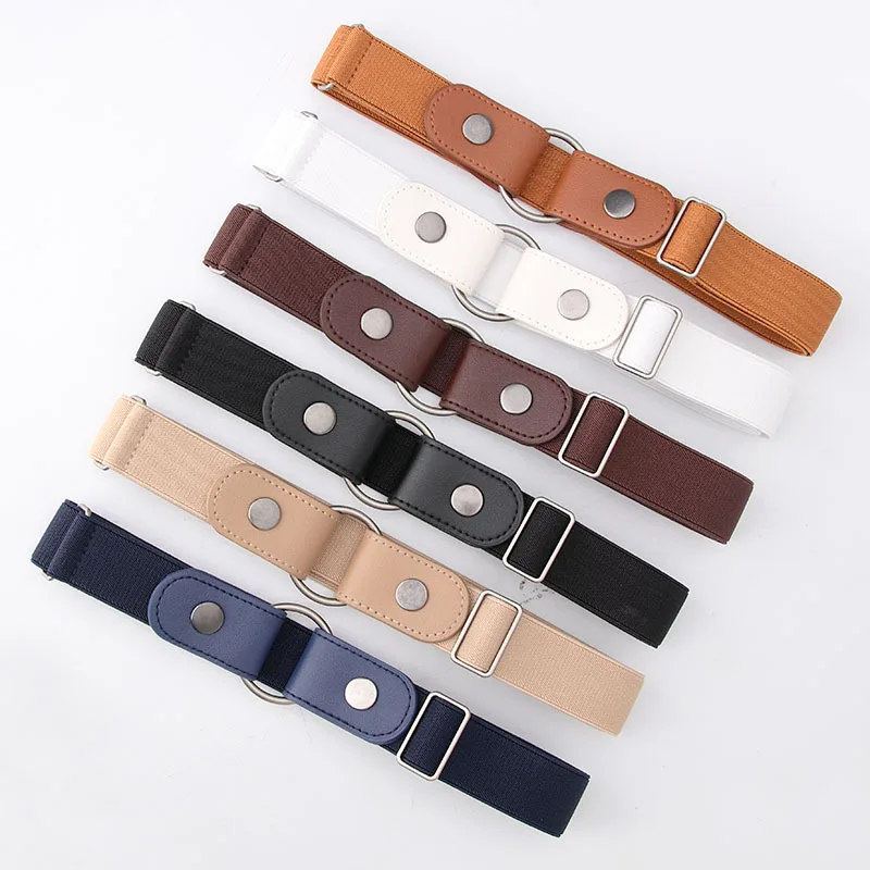 Elastic Band Belt Connection with Metal Buckles for Ladies 6 5cm Width Black Red Blue Dark Pin Color Navy Material