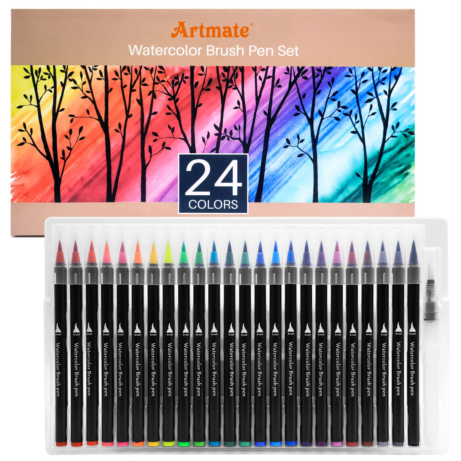 Artmate Watercolor Brush Pen Set 24 Colors with 1 Water Brush Pen