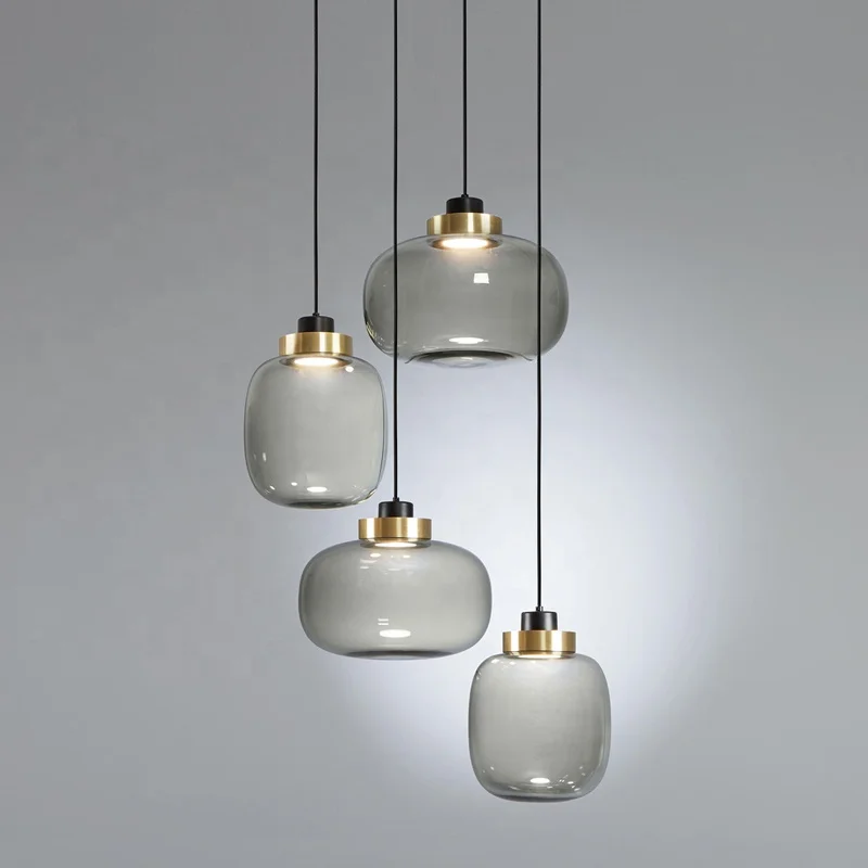 Modern Pendant Lights Smoky Gray White Glass Lampshade Loft Pendant Lamp for Dinning Room Home Decoration Glass Pendent Lighting
