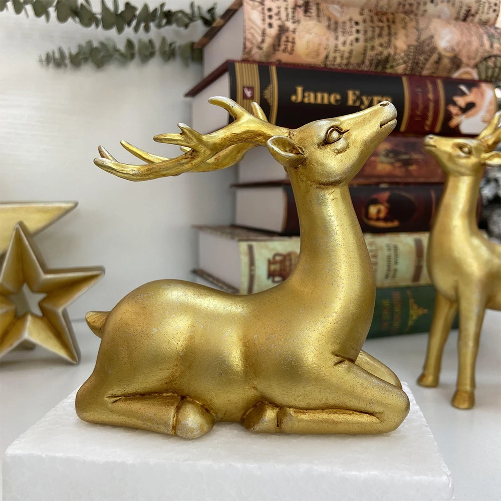 Прямая Продажа с фабрики декоративные изделия из смолы рождественские украшения Золотой олень смола скульптура лося для рождественских фигурок
