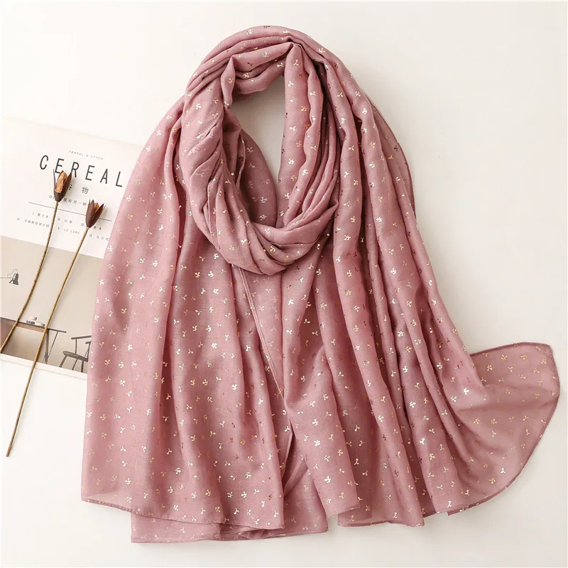 Fashion floral Gold Foil print scarf polyester women scarf