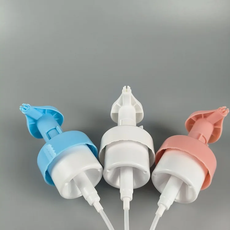 Supplier Blue 58mm Neck Size Plastic Foam Bottle Pums/ Plastic Face Mousse Foam Pumps Dispenser with Heart Shape Silicone Brush