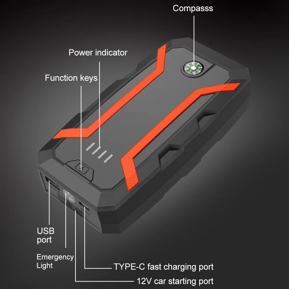 Портативный автомобильный стартер высокой мощности 22 200 МВт/ч, 12 В, литиевый аккумулятор, стартер 12 В, литиевый аккумулятор, бустер