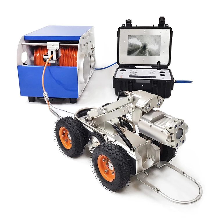 HD PTZ CCTV Sewer Pipe Inspection Crawler Robotic Camera With Electric lifting For Large pipeline and Long Distance