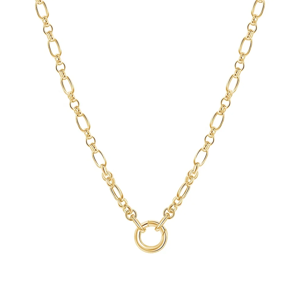 nagosa Vintage  brass wholesale 925 sterling silver14k 18k gold vermeil round push clasp figaro chain choker necklace