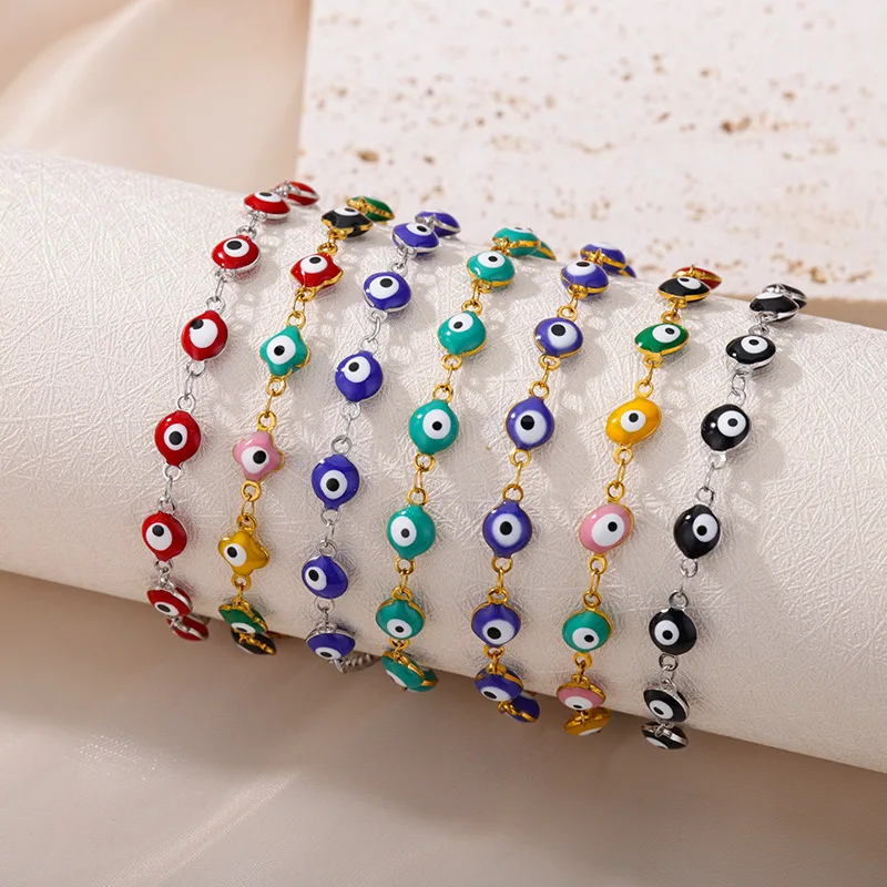 18K Gold Plated Metal Chain Bracelet European and American Simple Fashion Multicolor Eye Jewelry