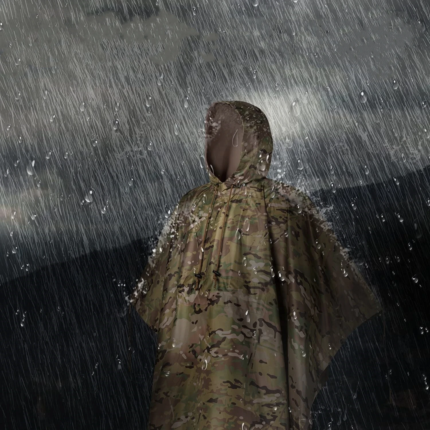 Mountain Land Custom rain poncho waterproof camouflage tactical raincoat for Camping Hiking Outdoor Hunting