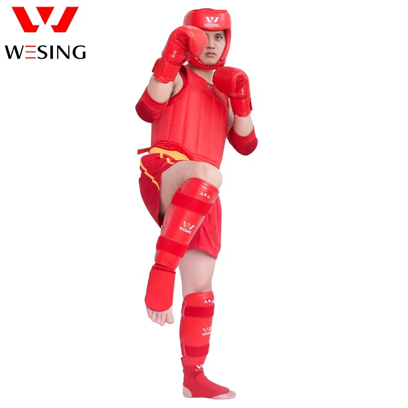 Wesing Custom Shin Guards OEM Red Leather Martial Arts Sanda Training Shin Guard