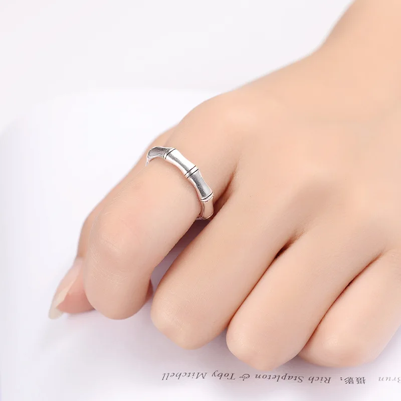 925 sterling silver opening ring personality bamboo retro ring temperament versatile sterling silver ornaments
