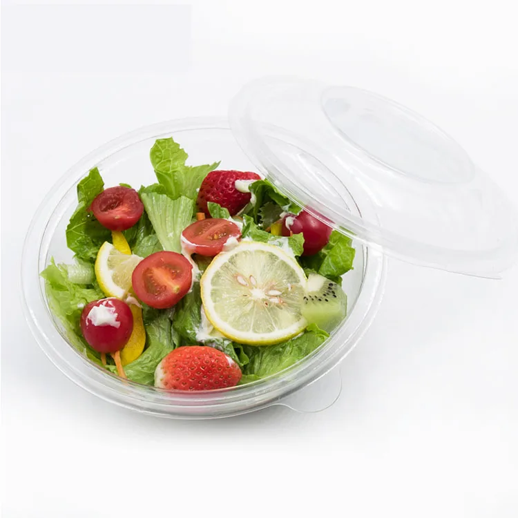Custom Transparent Recycle PET Plastic Salad Bowl With Lid