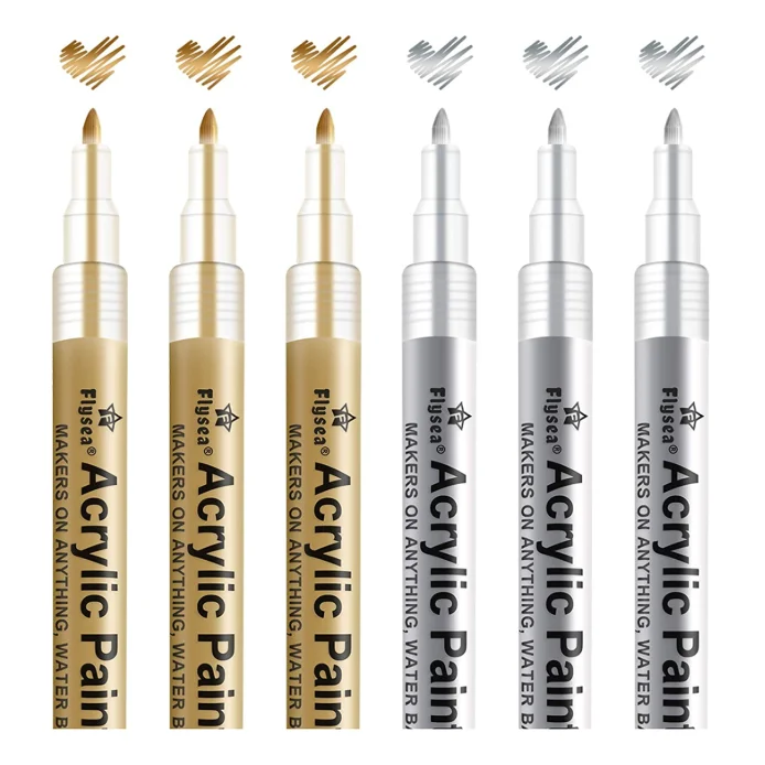 Paint Pen Gold Silver Metallic Permanent Acrylic Markers Set for Fabric Glass Rock Wooden Ceramic Leather Tire Painting