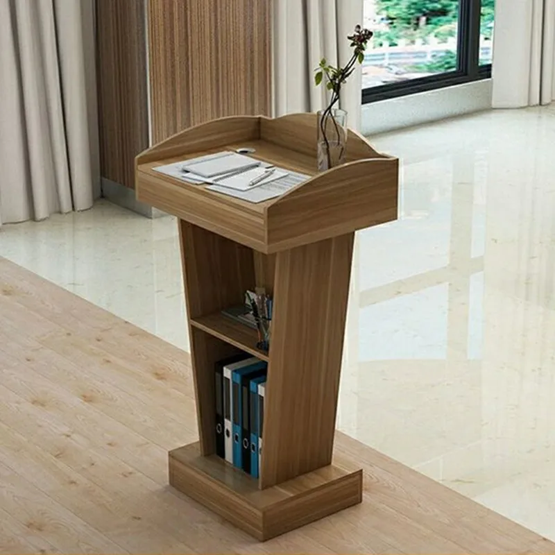 Simple design  wooden lecture podium floor standing pulpit lectern reception desk counter table