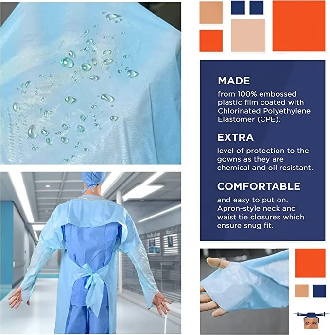 Wholesale disposable waterproof Cpe isolation robe with thumb sleeve blood splatter long apron sleeved clothes with thumb mouth