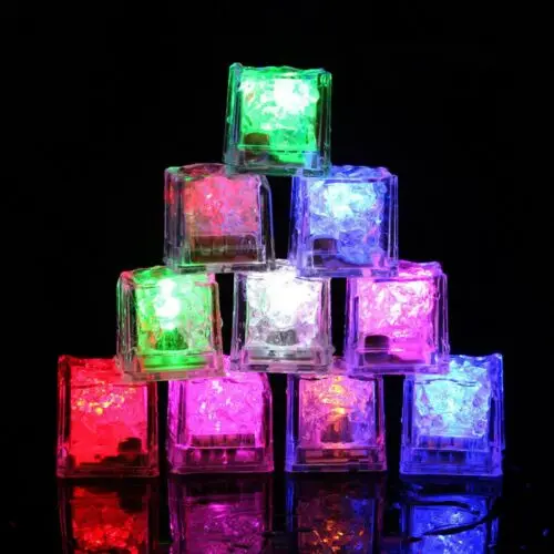 12 Pcs Multi Color Rainbow Flash Light Up Ice Cube LED Glow Ice Cube ~Fast Ship