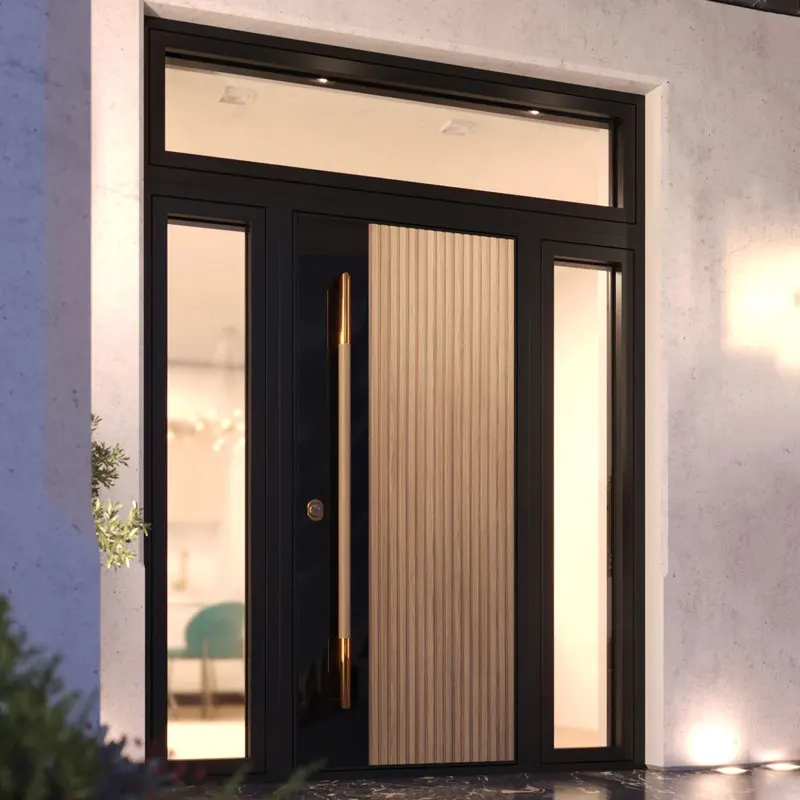 Guangzhou factory American modern style steel door custom villa security front door on both sides of the glass design