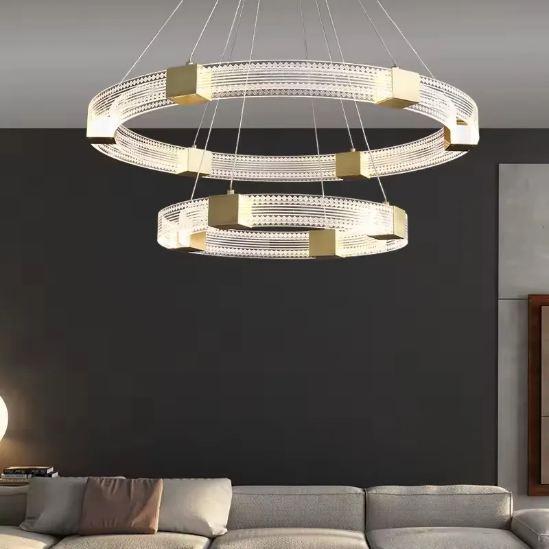 Creative modern large size ring-shaped living room bedroom lighting LED golden ring chandelier